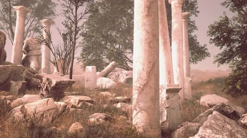 Ancient Roman Ruins with Broken Statues