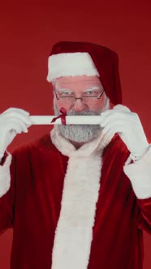 Santa Claus Tying Ribbon on Scroll