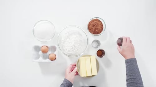 Overhead Shot of Baking Ingredients Being Arranged