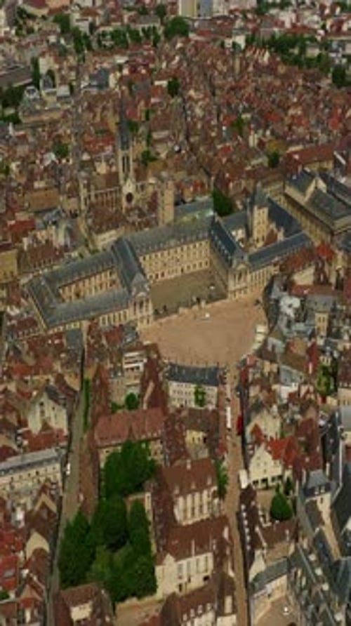 Aerial View Around the Town Dijon Flight Through the Historic Center of Dijon the Capital of