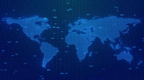 Futuristic Digital World Map with Global Data Display