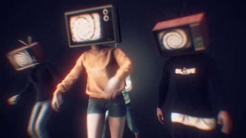 Glitchy Retro TV Head Figures Dancing Animation