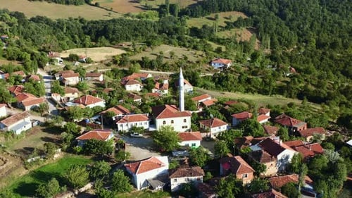 Aerial shot of a beautiful mountain village in Turkey.. 4K.