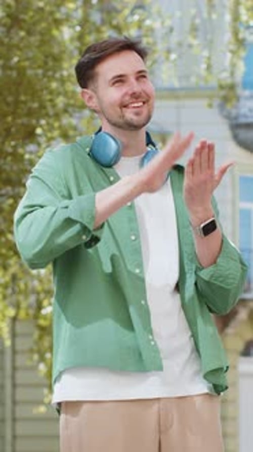 Cheerful Rich Happy Man Showing Wasting Throwing Money Around Hand Gesture Big Profit Win Lottery