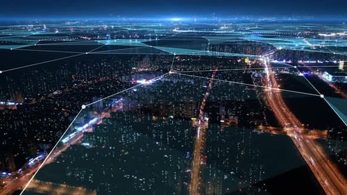 smart Connected city skyline. Futuristic network concept, city Technology.