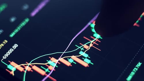 Close-up. Real-time analysis of the cryptocurrency market in a smartphone.