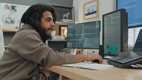 Routine Workday of Male Programmer in Fast Motion