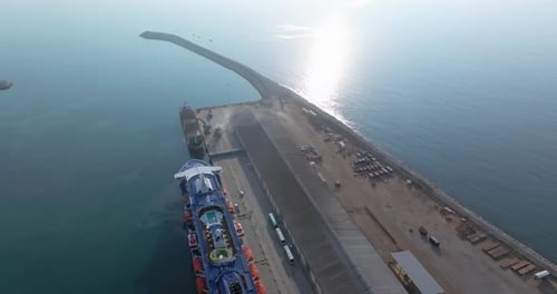 Aerial View of Cruise Liner Anchored in Exotic Port for Luxurious