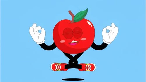 Cute Apple Character Meditating - Fruits Mascot - Cartoon Food Animations