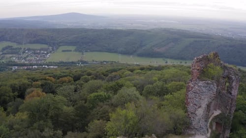 Aerial Drone Footage of the Old Pajstun Castle Ruins in Autumn Slovakia