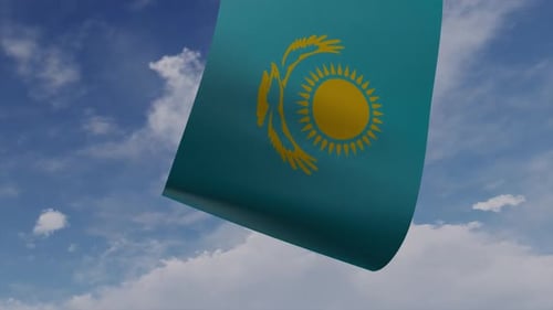 Kazakhstan Flag Reveal with Flying Drone Animation