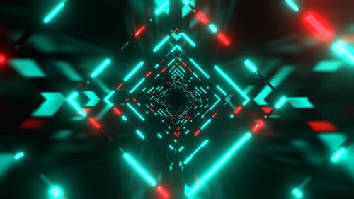 Turquoise And Red Bright Infinity Neon Abstract Corridor Background Vj Loop I 4K