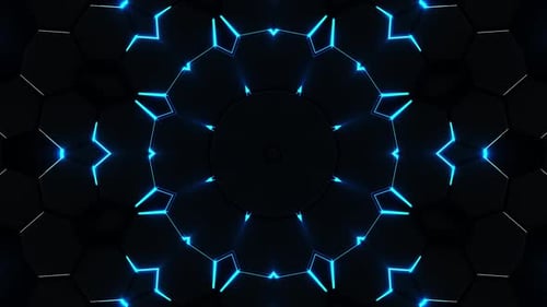 Futuristic Blue Neon Geometric Grid Logo Reveal Intro