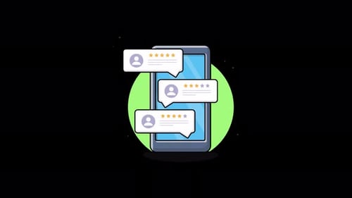 Animated Flat Design Phone with User Review Bubbles