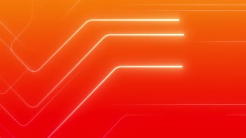 Lebendiger orangefarbener Farbverlauf mit fließenden Neonlichtlinien und abstrakten Formen