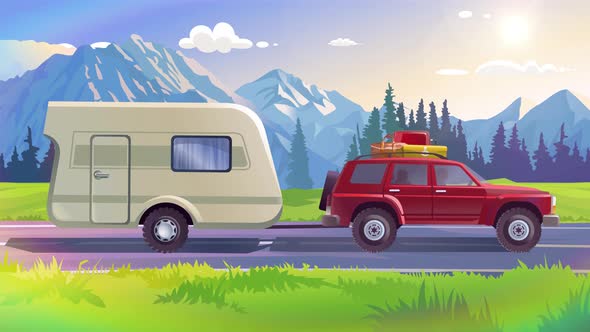 Animated car running on the road, Road trip Cartoon looped background ...
