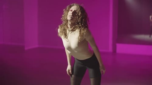Beautiful Graceful Girl Dances a Sexy Dance in the Studio Pink High Heels Dance