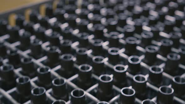 Rack with Workpieces for Bullets at Light Production Plant, Industrial ...