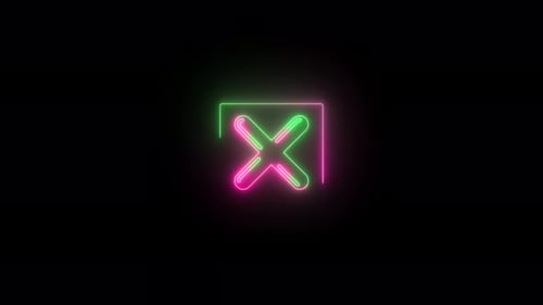 Animated Neon X Mark Symbol in Square