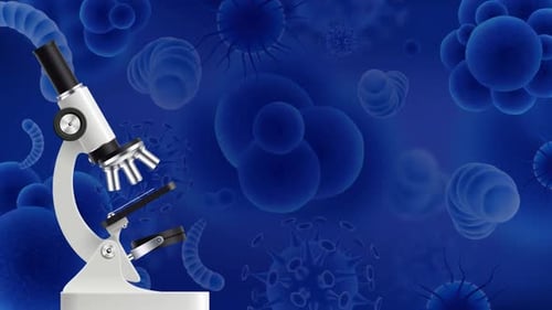 Microscope and Animated Microorganisms Loop for Science and Healthcare