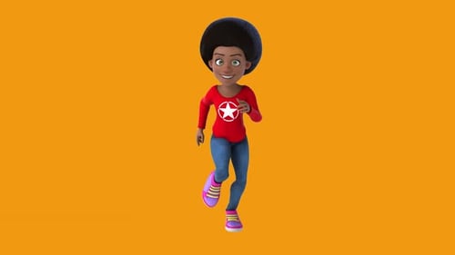 Fun 3D cartoon girl running (with alpha channel included)