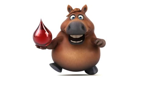 Animated 3D Cartoon Horse Running with Red Blood Drop Icon
