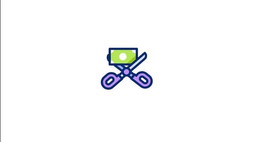 Financial Concept Scissors Cutting Banknote Flat Icon Animation