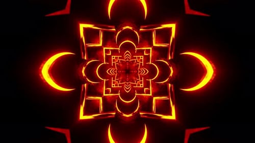 Yellow star shaped object with red light. Kaleidoscope VJ loop