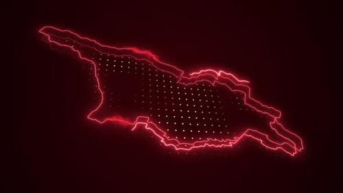 Abstract Futuristic Digital Map Outline with Energetic Red Glow