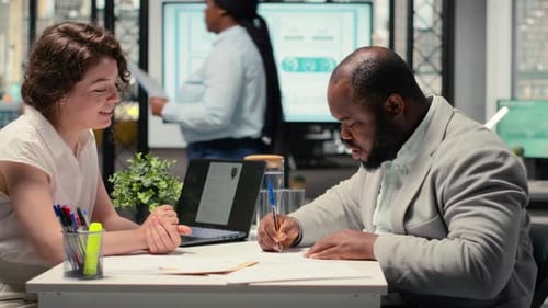 Business meeting in office with man and woman