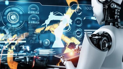 Cybernated Industry Robot And Robotic Arms For Assembly In Factory Production