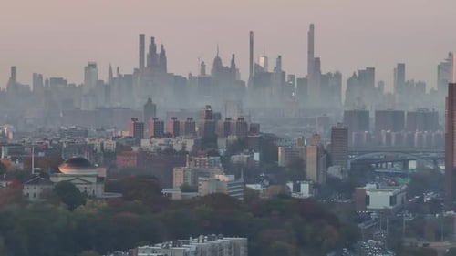 Aerial view of New York City on an autumn morning
