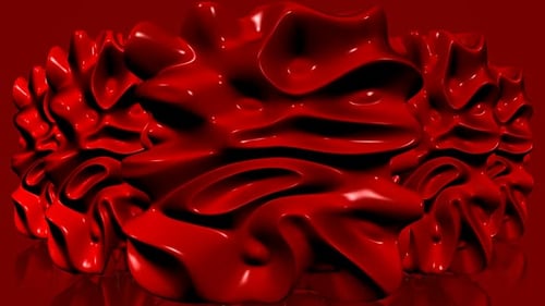 Red Background with Cubes of Plasma, Unique Design, 3D Render, Reflection, Exclusive