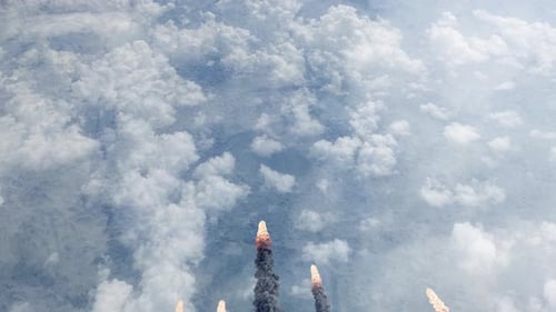 Multiple Rockets Launching to Space in Realistic 3D Animation
