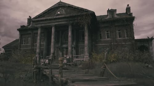 Dark Grunge Abandoned Mansion Overgrown with Vines
