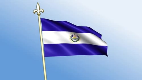 Realistic Waving Flag of El Salvador with Gold Pole
