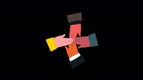 Diverse Hands Teamwork Animation in Flat Design Style