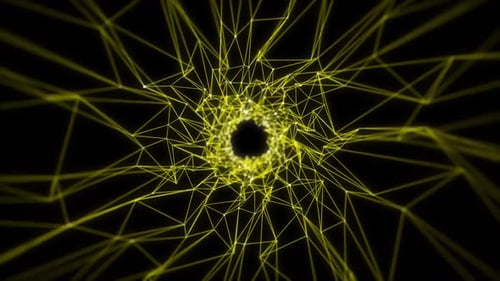 Abstract yellow color plexus tunnel background. Network connected data tunnel background animation .