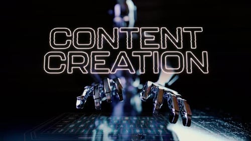 Content Creation Text Animated With Ai Robot Businessman Typing On A Futuristic Keyboard