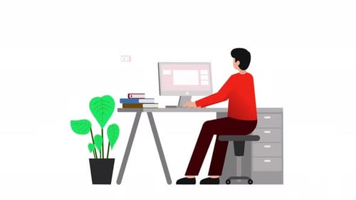 Animated Person Working at Computer with Online Activity