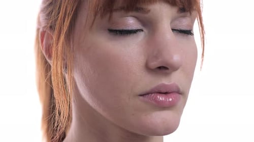 Woman with Red Hair, Eyes Closed, Close Up