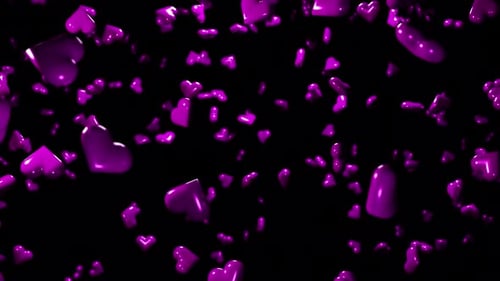 3d Animation Background of Purple Heart symbols Flying