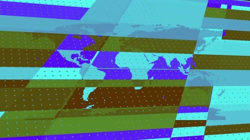 Animierte 3D-Erdkarte mit geometrischem, gewelltem futuristischem Nachrichtenhintergrund