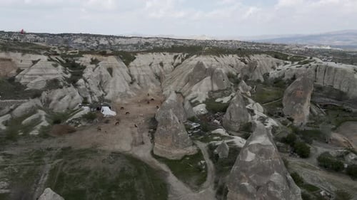 Aerial view of Goreme Valley, Cappadocia, Nevsehir, Turkey.