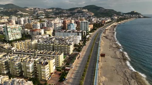 Panorama Of The Buildings On The Coastline City Alanya Turkey Aerial View
