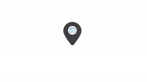 Animated Flat Design Location Pin with House Icon