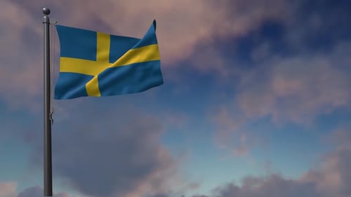 Seamless Loop of Swedish Flag Waving in Realistic Wind