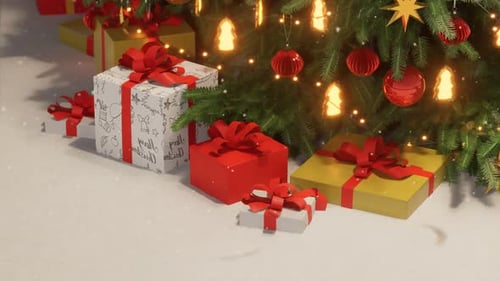 Animated Christmas Tree with Gifts and Twinkling Lights