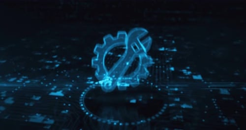 Futuristic Holographic Gear and Wrench Icon Animation