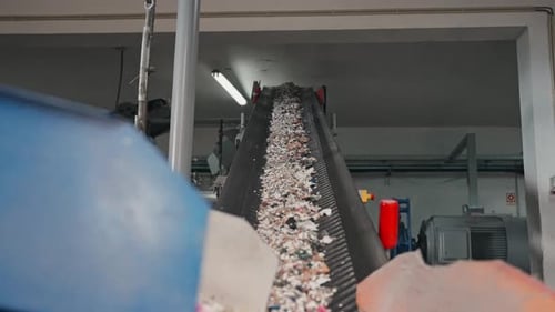 Recycling Plant Conveyor Belt Transporting Waste Materials